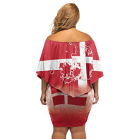 Danish National Flag Day Family Matching Off Shoulder Short Dress and Hawaiian Shirt Coat Of Arms With Map