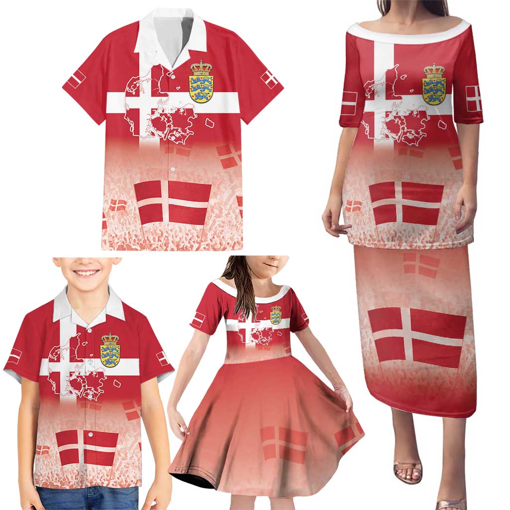Danish National Flag Day Family Matching Puletasi and Hawaiian Shirt Coat Of Arms With Map