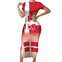 Danish National Flag Day Family Matching Short Sleeve Bodycon Dress and Hawaiian Shirt Coat Of Arms With Map