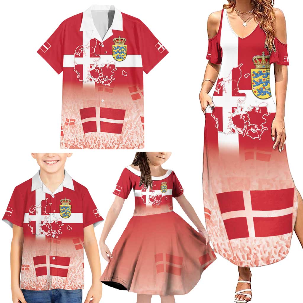 Danish National Flag Day Family Matching Summer Maxi Dress and Hawaiian Shirt Coat Of Arms With Map