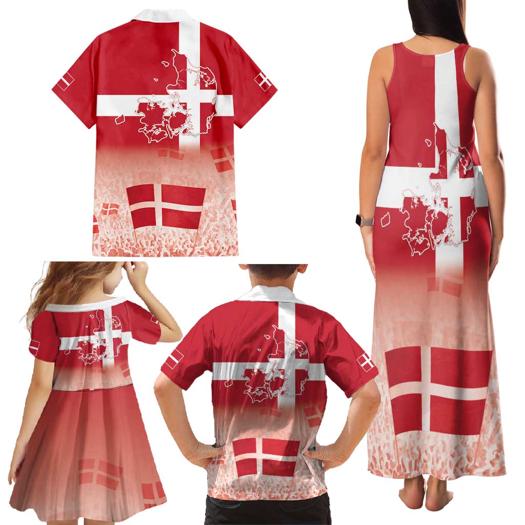 Danish National Flag Day Family Matching Tank Maxi Dress and Hawaiian Shirt Coat Of Arms With Map