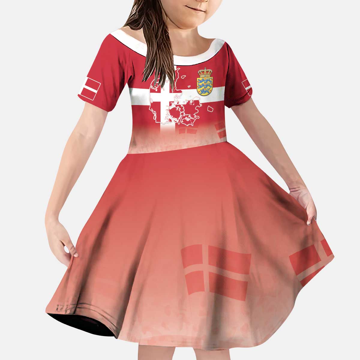 Danish National Flag Day Kid Short Sleeve Dress Coat Of Arms With Map