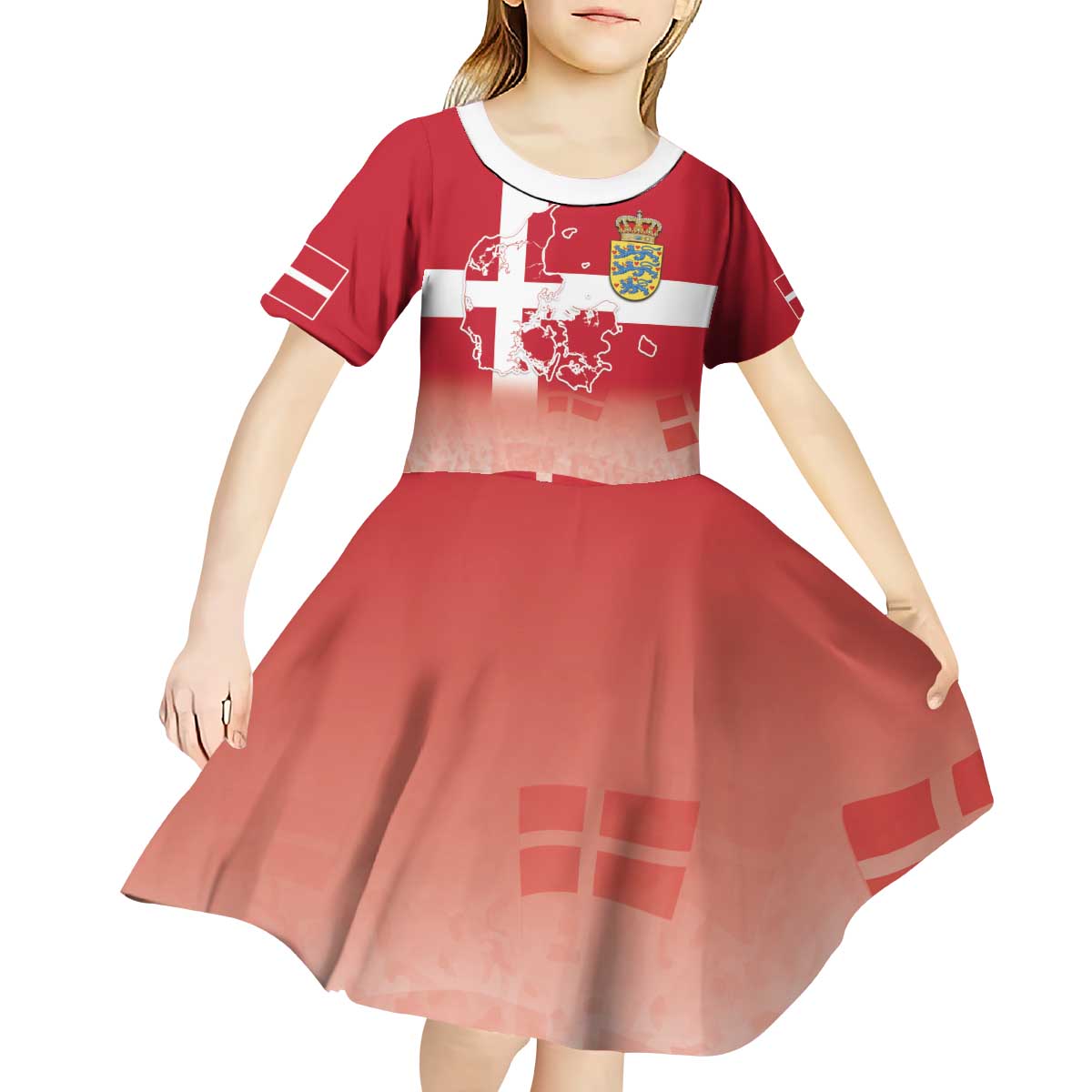 Danish National Flag Day Kid Short Sleeve Dress Coat Of Arms With Map