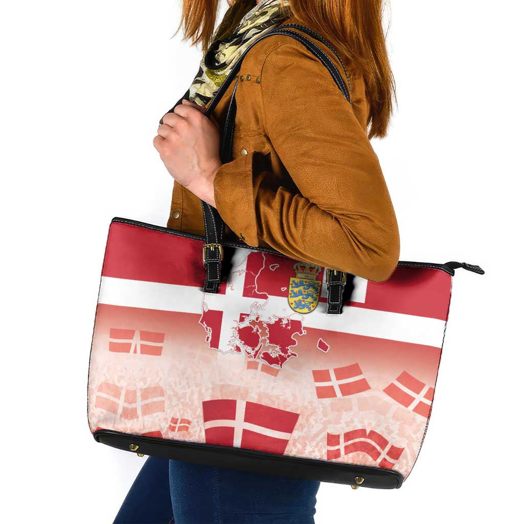 Danish National Flag Day Leather Tote Bag Coat Of Arms With Map