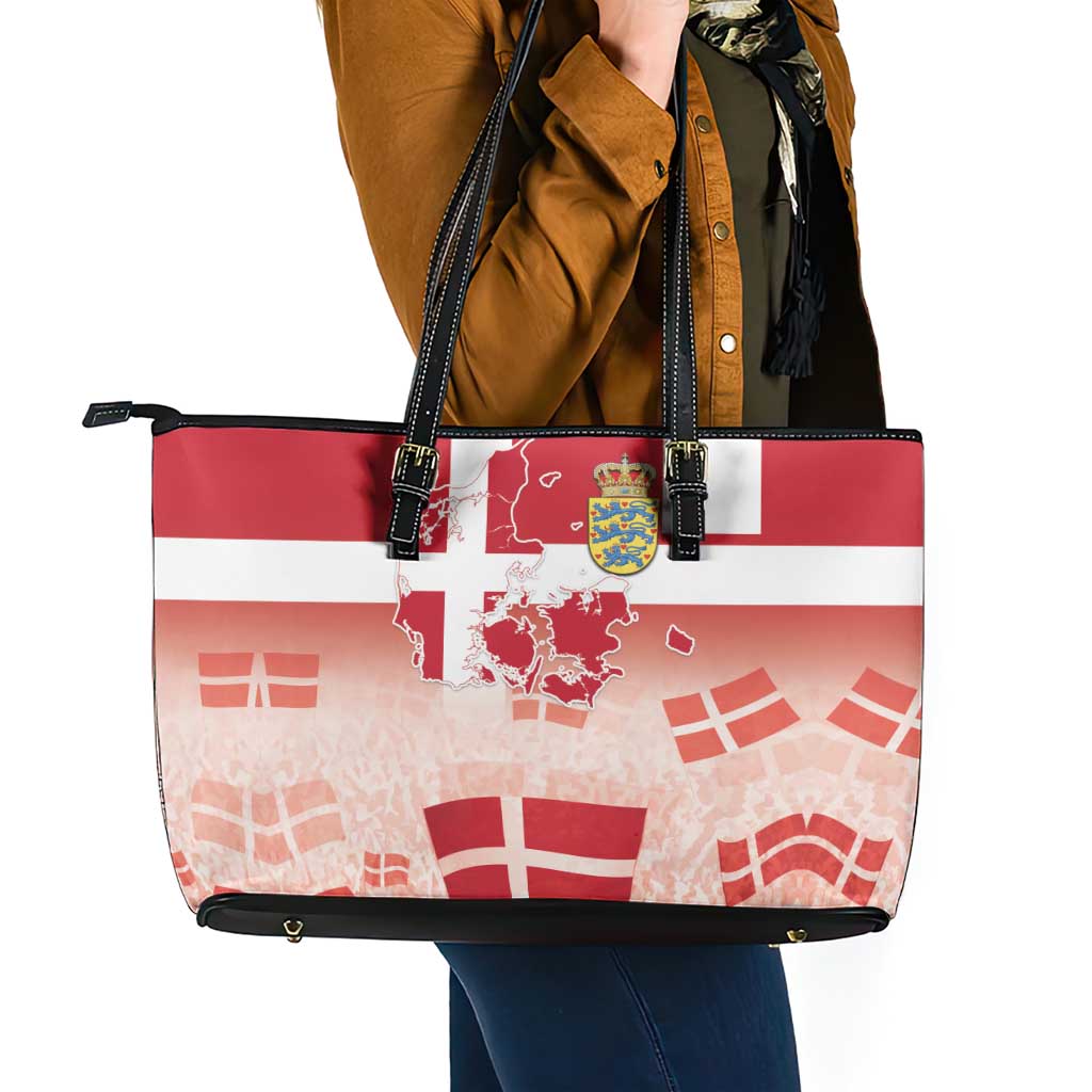 Danish National Flag Day Leather Tote Bag Coat Of Arms With Map