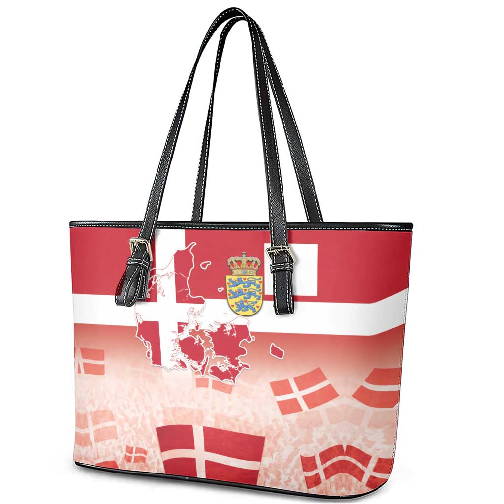 Danish National Flag Day Leather Tote Bag Coat Of Arms With Map