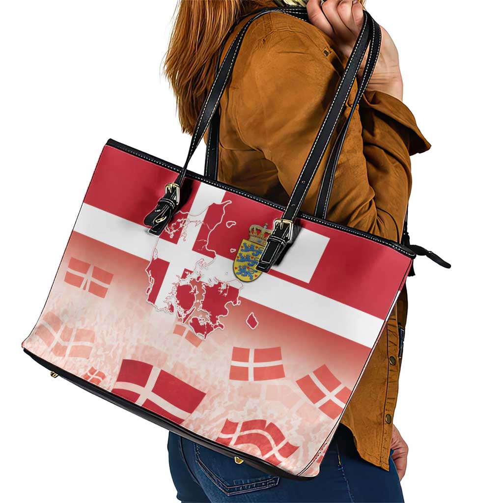 Danish National Flag Day Leather Tote Bag Coat Of Arms With Map