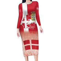 Danish National Flag Day Long Sleeve Bodycon Dress Coat Of Arms With Map