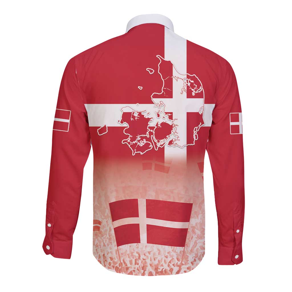 Danish National Flag Day Long Sleeve Button Shirt Coat Of Arms With Map