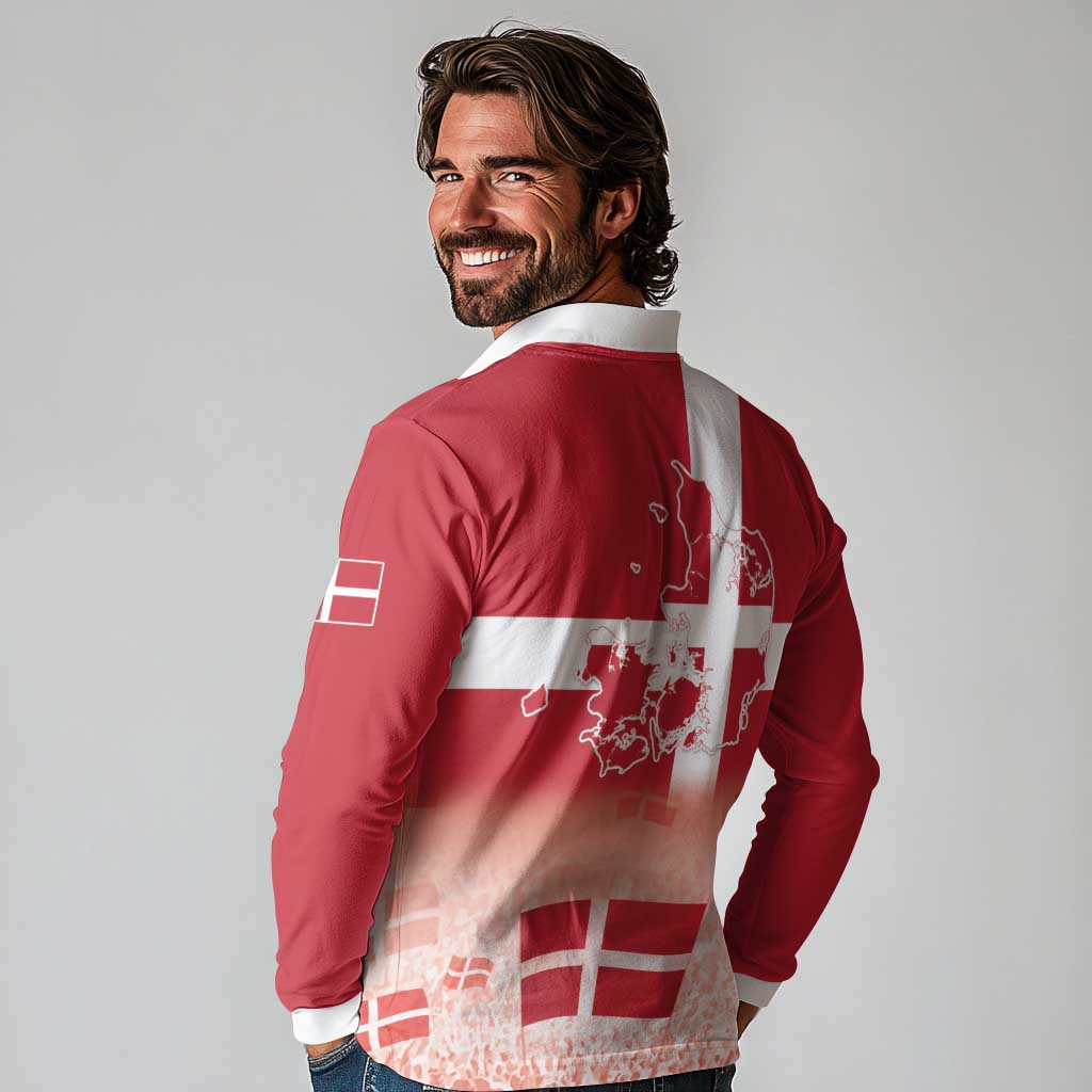 Danish National Flag Day Long Sleeve Polo Shirt Coat Of Arms With Map