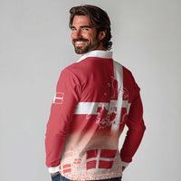 Danish National Flag Day Long Sleeve Polo Shirt Coat Of Arms With Map