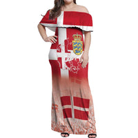 Danish National Flag Day Off Shoulder Maxi Dress Coat Of Arms With Map