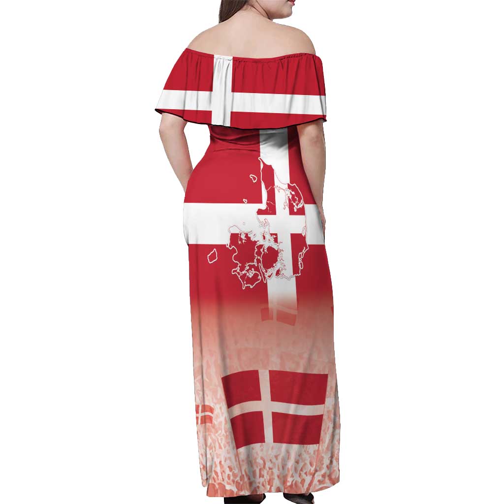 Danish National Flag Day Off Shoulder Maxi Dress Coat Of Arms With Map