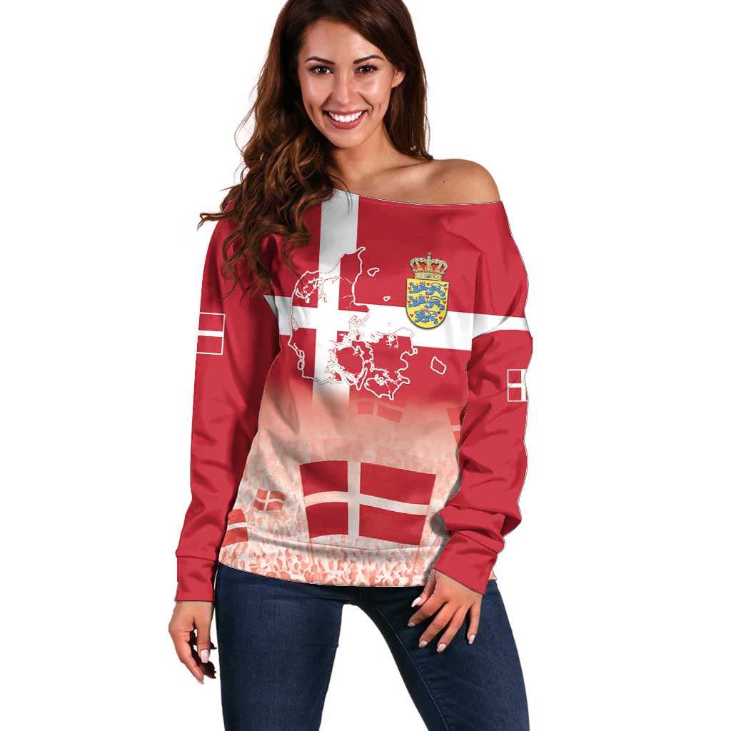 Danish National Flag Day Off Shoulder Sweater Coat Of Arms With Map