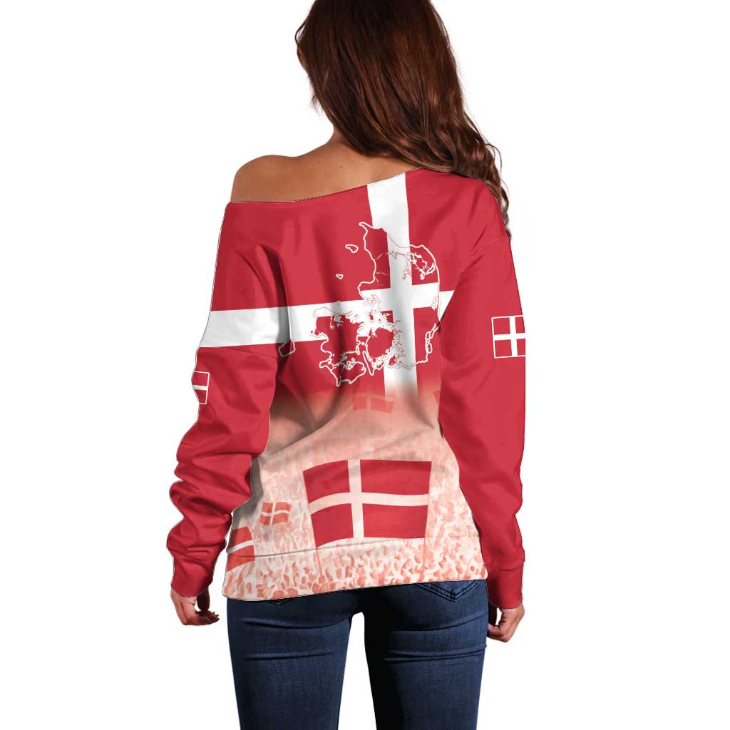 Danish National Flag Day Off Shoulder Sweater Coat Of Arms With Map
