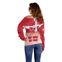 Danish National Flag Day Off Shoulder Sweater Coat Of Arms With Map