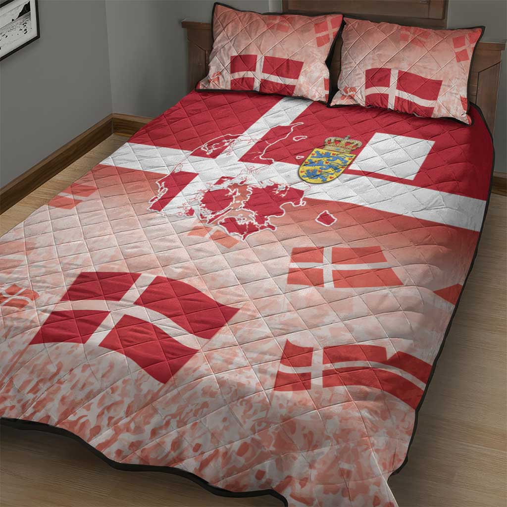 Danish National Flag Day Quilt Bed Set Coat Of Arms With Map