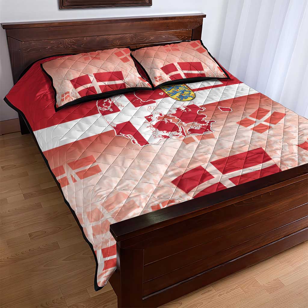 Danish National Flag Day Quilt Bed Set Coat Of Arms With Map
