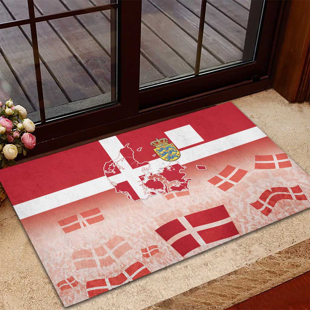 Danish National Flag Day Rubber Doormat Coat Of Arms With Map