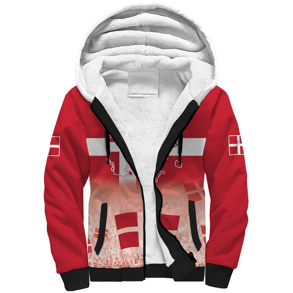 Danish National Flag Day Sherpa Hoodie Coat Of Arms With Map