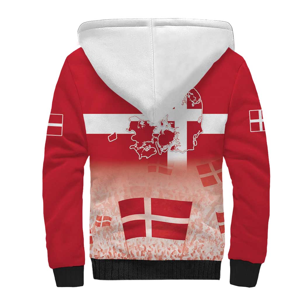 Danish National Flag Day Sherpa Hoodie Coat Of Arms With Map