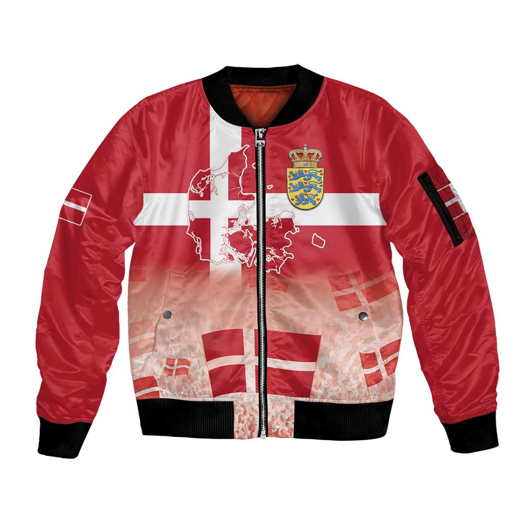 Danish National Flag Day Sleeve Zip Bomber Jacket Coat Of Arms With Map