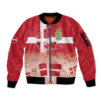 Danish National Flag Day Sleeve Zip Bomber Jacket Coat Of Arms With Map