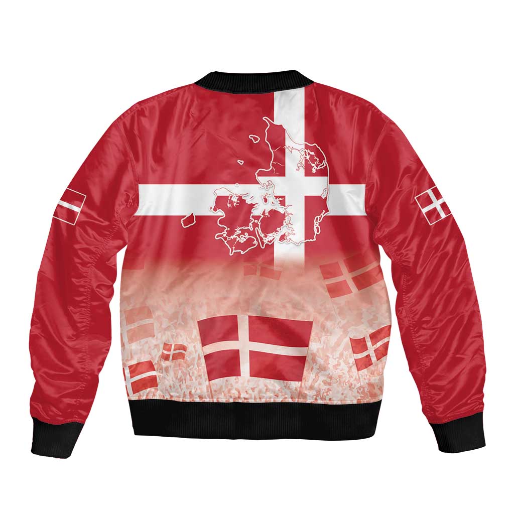 Danish National Flag Day Sleeve Zip Bomber Jacket Coat Of Arms With Map