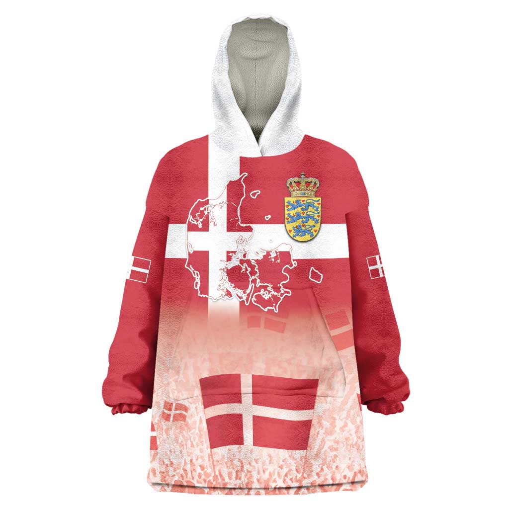 Danish National Flag Day Wearable Blanket Hoodie Coat Of Arms With Map
