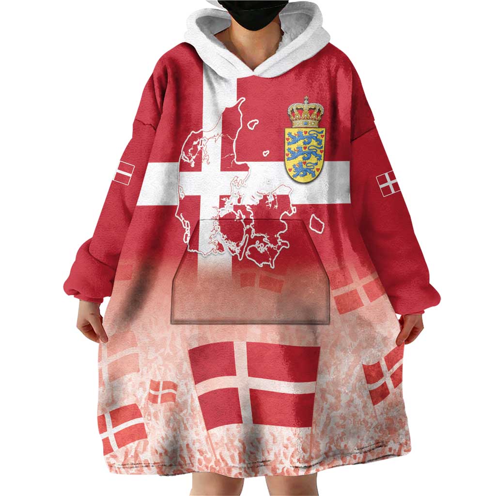 Danish National Flag Day Wearable Blanket Hoodie Coat Of Arms With Map