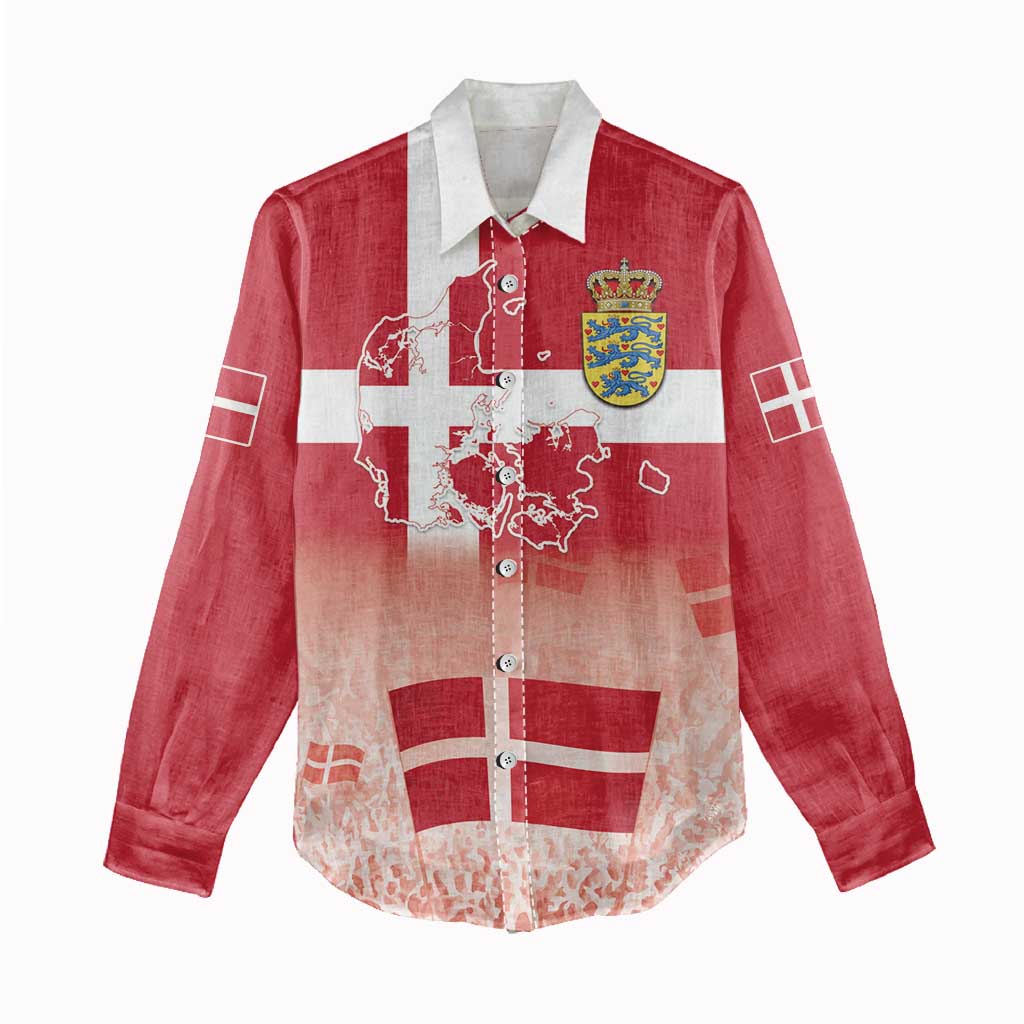 Danish National Flag Day Women Casual Shirt Coat Of Arms With Map