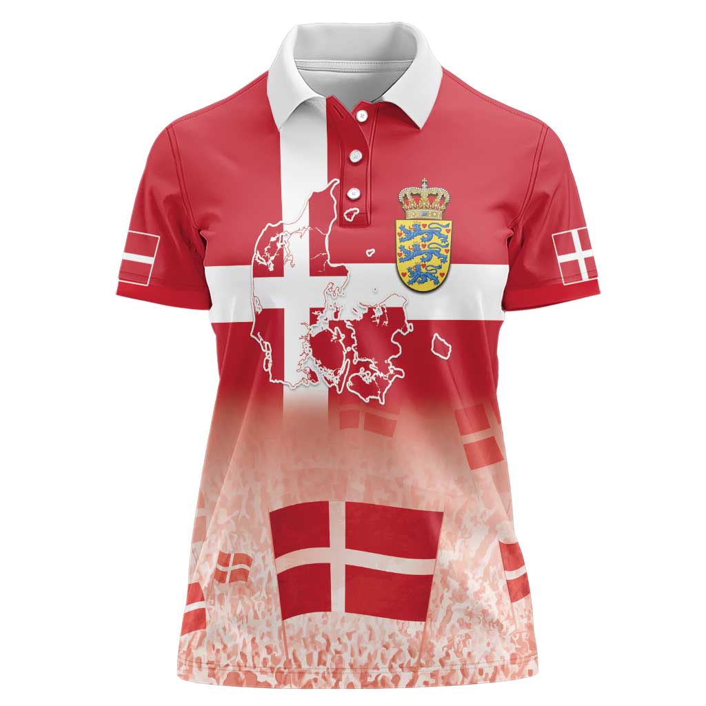 Danish National Flag Day Women Polo Shirt Coat Of Arms With Map