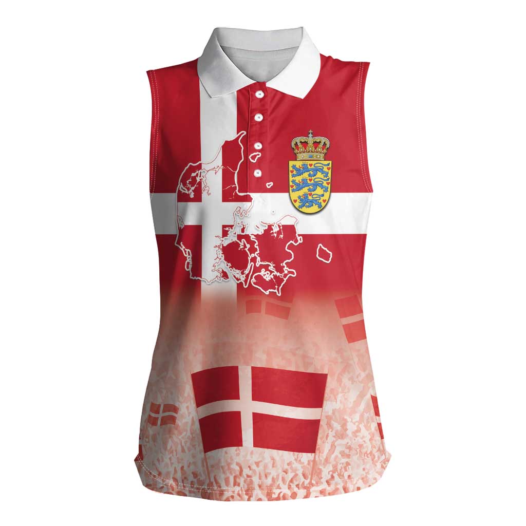 Danish National Flag Day Women Sleeveless Polo Shirt Coat Of Arms With Map