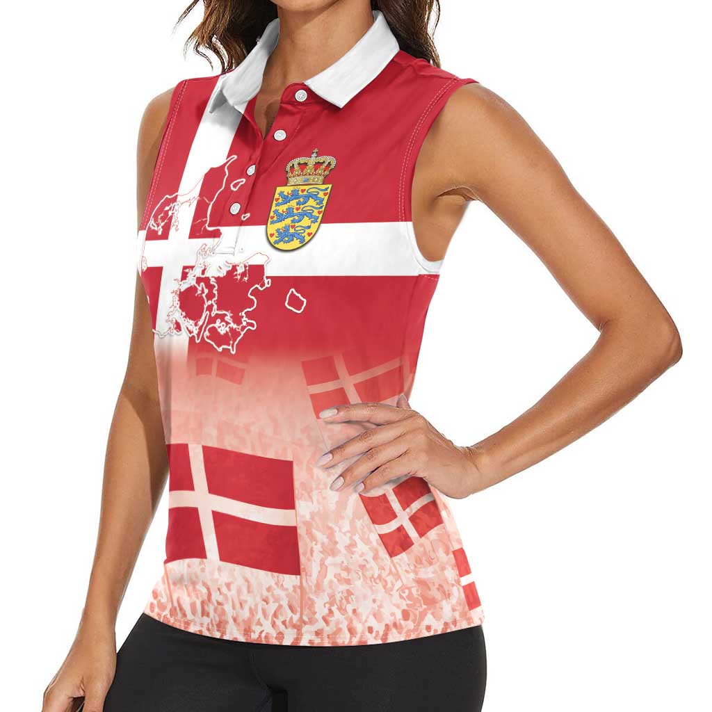 Danish National Flag Day Women Sleeveless Polo Shirt Coat Of Arms With Map