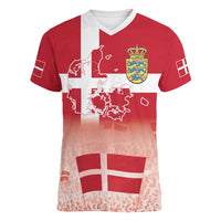 Danish National Flag Day Women V-Neck T-Shirt Coat Of Arms With Map