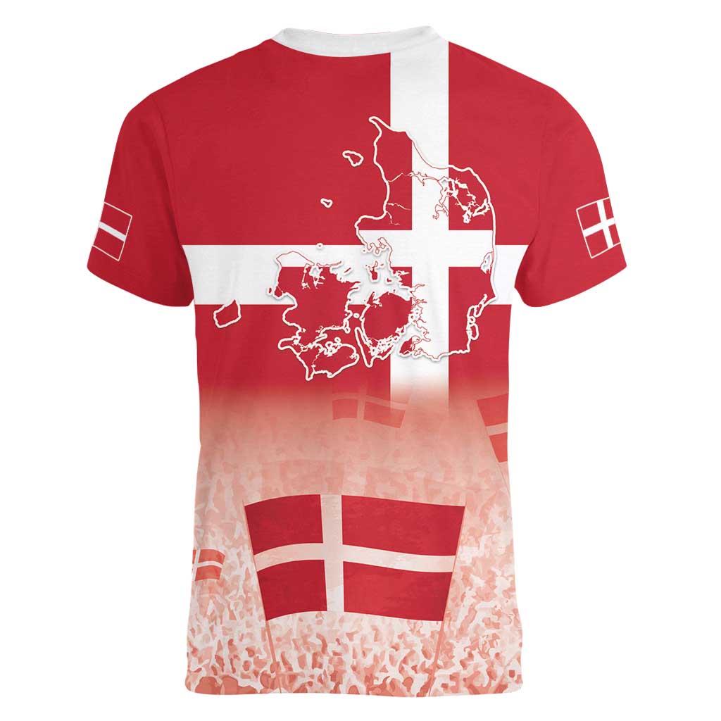 Danish National Flag Day Women V-Neck T-Shirt Coat Of Arms With Map