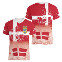 Danish National Flag Day Women V-Neck T-Shirt Coat Of Arms With Map