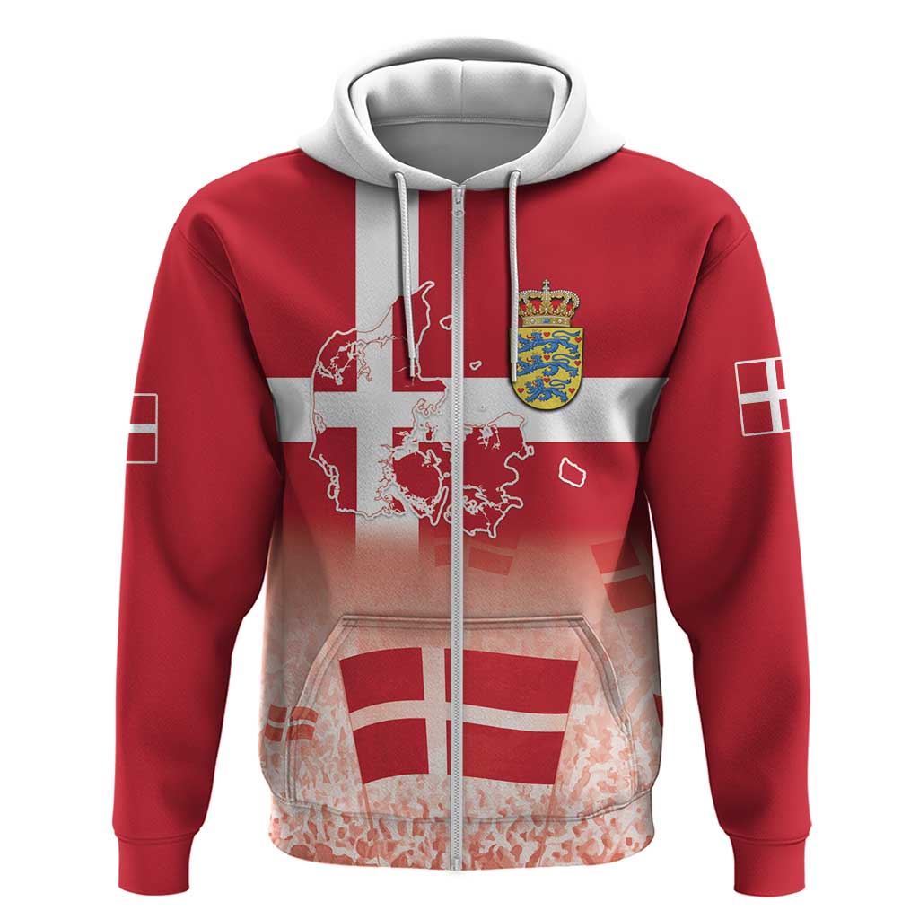 Danish National Flag Day Zip Hoodie Coat Of Arms With Map