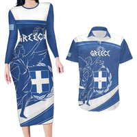 Personalized National Greek Flag Day Couples Matching Long Sleeve Bodycon Dress and Hawaiian Shirt Elliniki Dimokratia