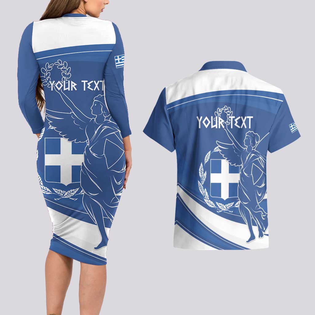 Personalized National Greek Flag Day Couples Matching Long Sleeve Bodycon Dress and Hawaiian Shirt Elliniki Dimokratia