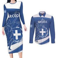 Personalized National Greek Flag Day Couples Matching Long Sleeve Bodycon Dress and Long Sleeve Button Shirt Elliniki Dimokratia