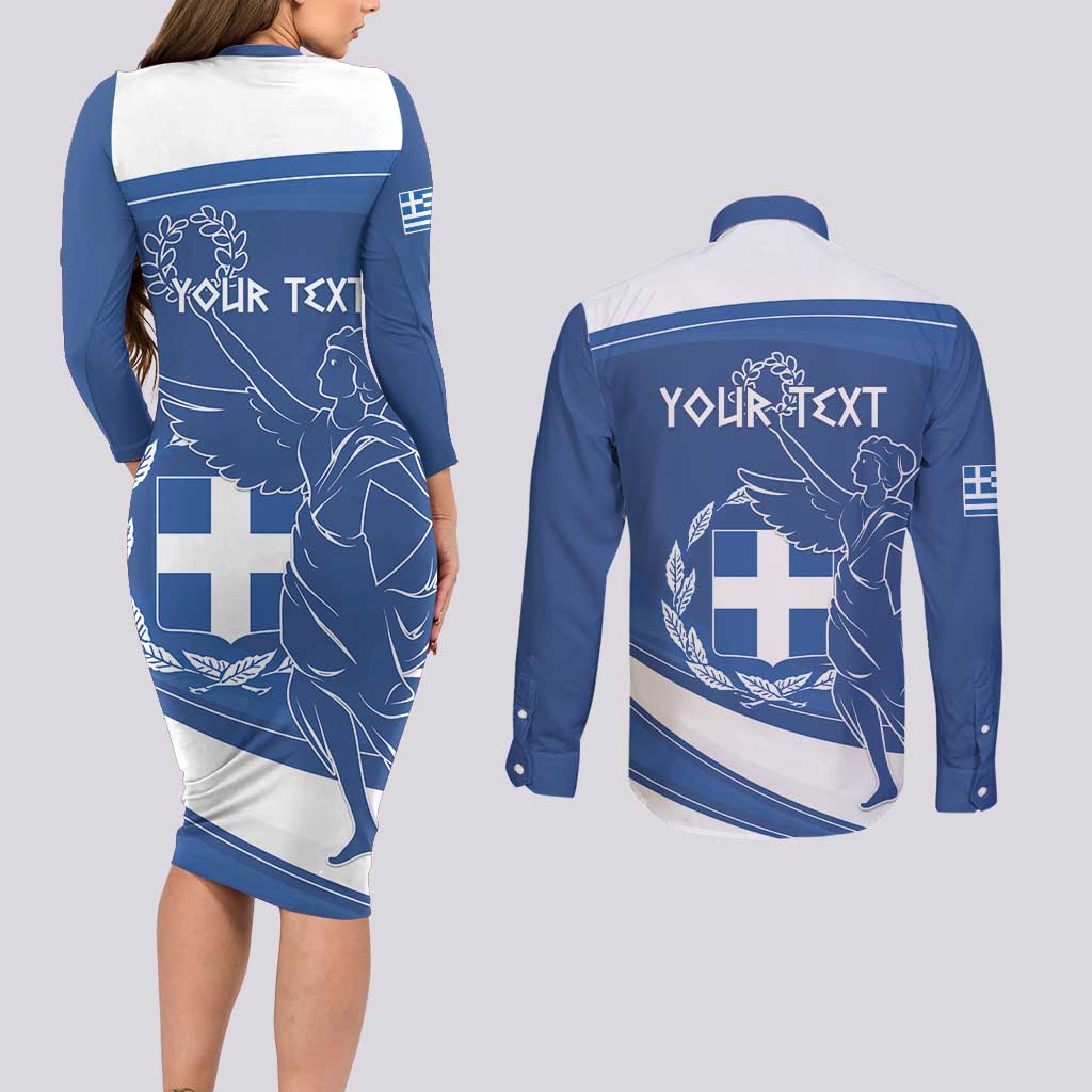 Personalized National Greek Flag Day Couples Matching Long Sleeve Bodycon Dress and Long Sleeve Button Shirt Elliniki Dimokratia