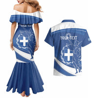 Personalized National Greek Flag Day Couples Matching Mermaid Dress and Hawaiian Shirt Elliniki Dimokratia