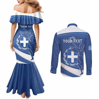 Personalized National Greek Flag Day Couples Matching Mermaid Dress and Long Sleeve Button Shirt Elliniki Dimokratia