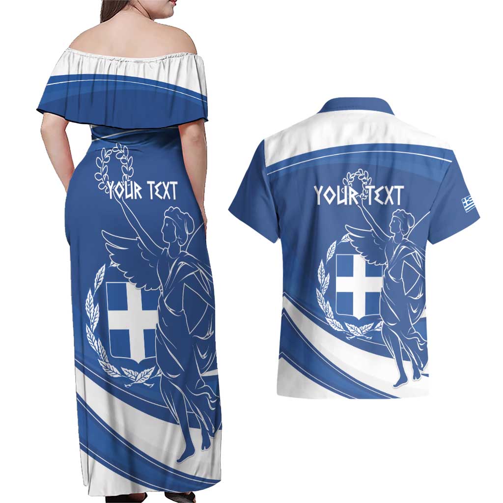 Personalized National Greek Flag Day Couples Matching Off Shoulder Maxi Dress and Hawaiian Shirt Elliniki Dimokratia