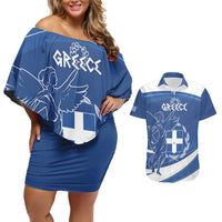 Personalized National Greek Flag Day Couples Matching Off Shoulder Short Dress and Hawaiian Shirt Elliniki Dimokratia