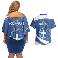 Personalized National Greek Flag Day Couples Matching Off Shoulder Short Dress and Hawaiian Shirt Elliniki Dimokratia