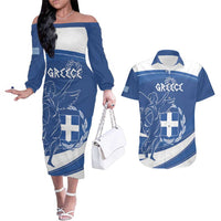 Personalized National Greek Flag Day Couples Matching Off The Shoulder Long Sleeve Dress and Hawaiian Shirt Elliniki Dimokratia