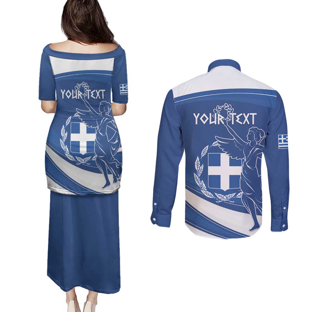 Personalized National Greek Flag Day Couples Matching Puletasi and Long Sleeve Button Shirt Elliniki Dimokratia