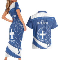 Personalized National Greek Flag Day Couples Matching Short Sleeve Bodycon Dress and Hawaiian Shirt Elliniki Dimokratia